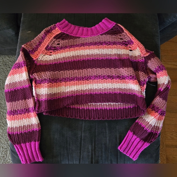 Free People Sweaters - Free people cropped Striped pink Multicolor Women's Sweater small